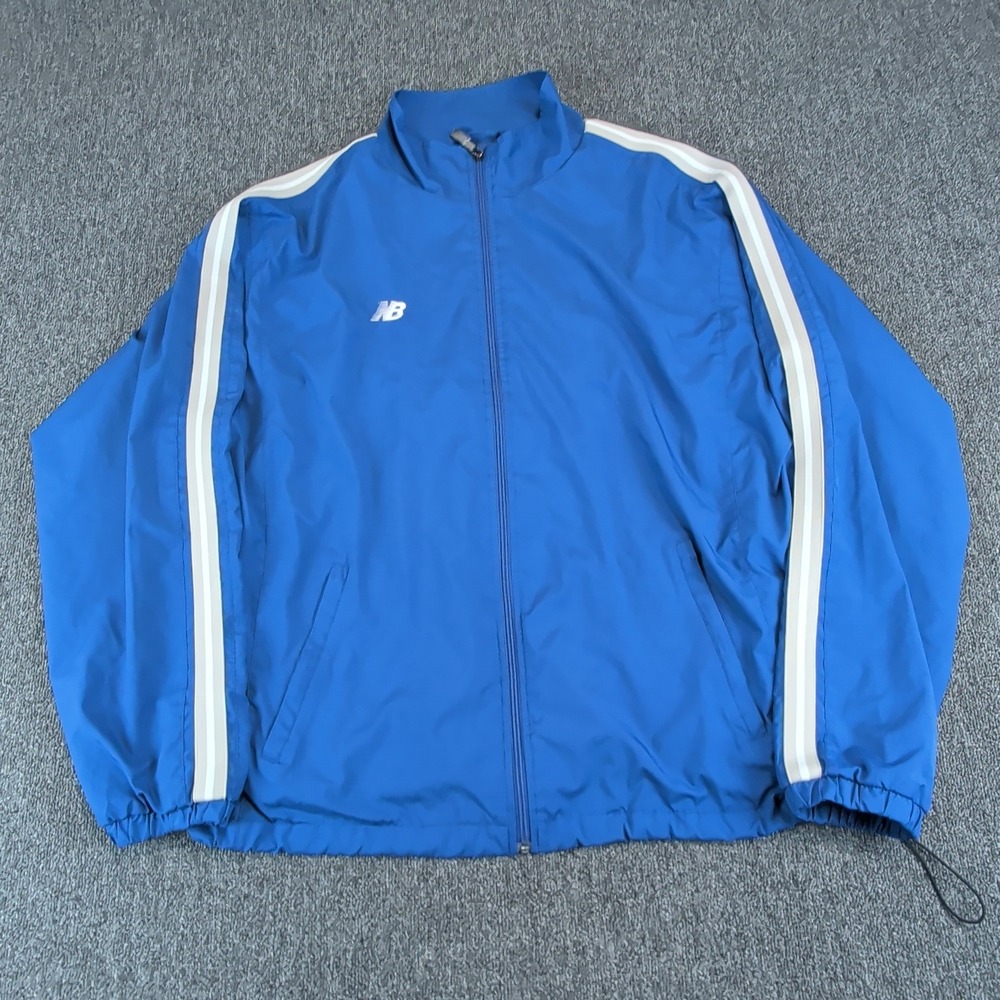 New Balance Mens Windbreaker Jacket XL Blue Polyester Stripe Full Zip Track‎ Top
